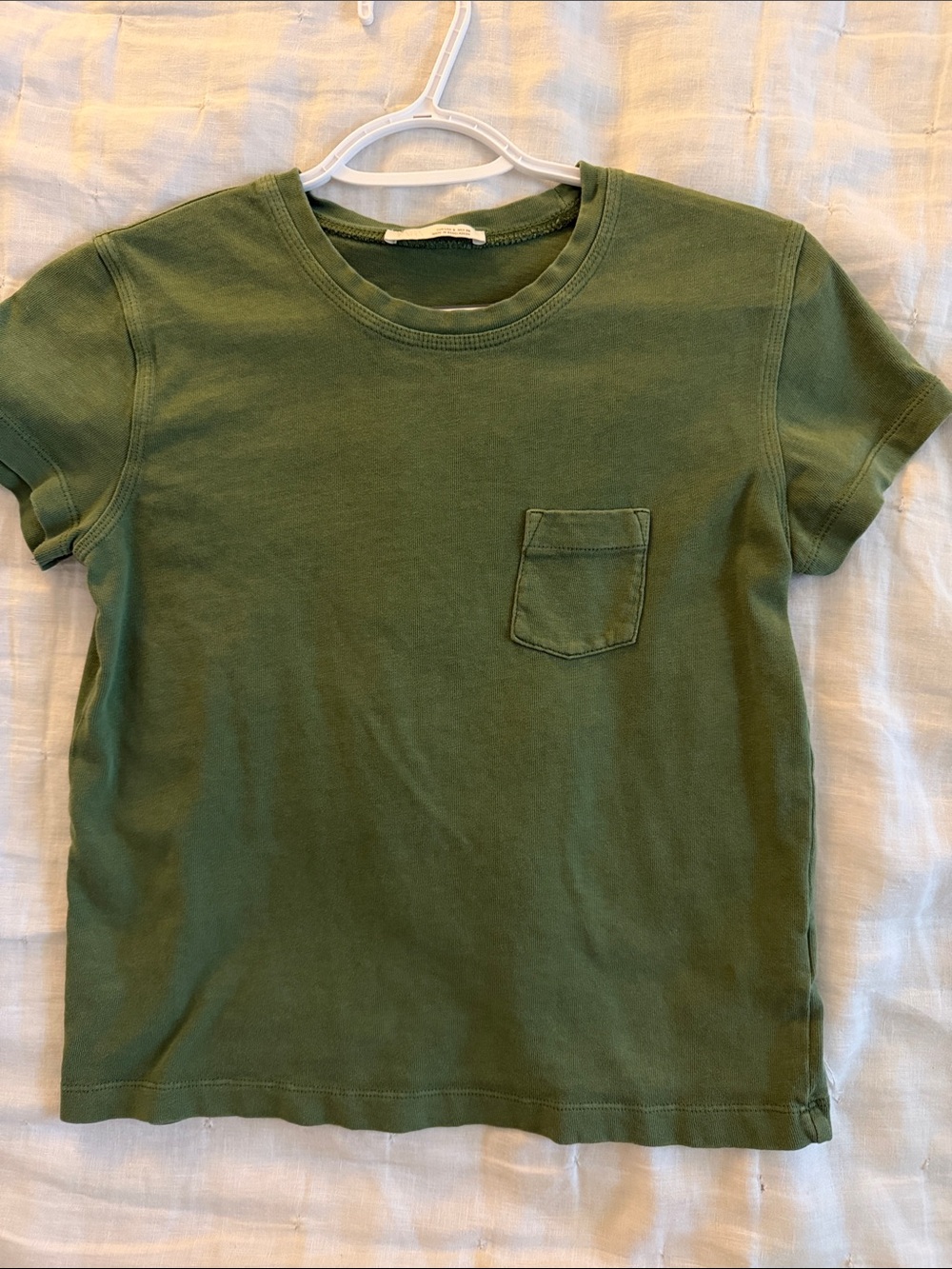 Zara Olive Green Short-Sleeve Tee with Chest Pocket